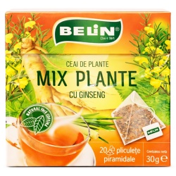 BELIN Piramide Ceai de Plante cu Ginseng - Ceai de Fructe si Plante Aromatizat - 20 Plicuri x 2g