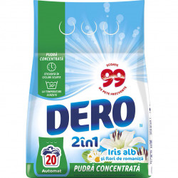 Detergent Pudra Automat pentru Rufe DERO 2in1 Iris Alb 1.5Kg - 20 Spalari