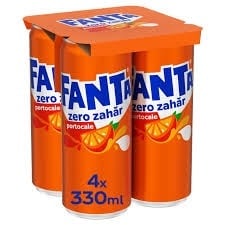 FANTA Zero Bautura Carbogazoasa cu Suc de Portocale, fara Zahar doza 4x330ml