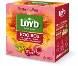 LOYD Ceai de Fructe Rooibos cu Miere de Manuka cu Aromă de Zmeură și Merișor 20x2g
