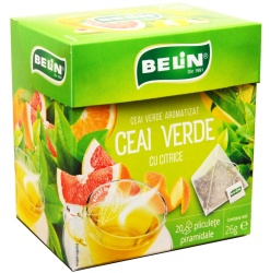 BELIN Piramide Ceai Verde cu Citrice - Ceai Verde Aromatizat - 20 Plicuri x 1.3g