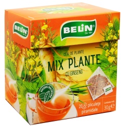 BELIN Piramide Ceai de Plante cu Ginseng - Ceai de Fructe si Plante Aromatizat - 20 Plicuri x 2g