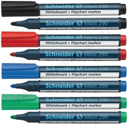 Marker 4 Culori ( Rosu, Verde, Negru, Albastru) 1-3mm pentru Whiteboard si Flipchart SCHNEIDER Maxx 290 - Img 2