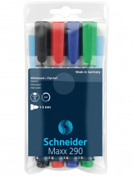 Marker 4 Culori ( Rosu, Verde, Negru, Albastru) 1-3mm pentru Whiteboard si Flipchart SCHNEIDER Maxx 290 - Img 1