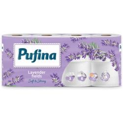 Hartie Igienica PUFINA 3 straturi, Campuri de Lavanda, 8 role