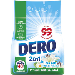Detergent Pudra Automat pentru Rufe DERO 2in1 Iris Alb 3Kg - 40 Spalari