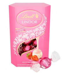 LINDOR Bomboane de Ciocolata Alba si Capsuni 200g