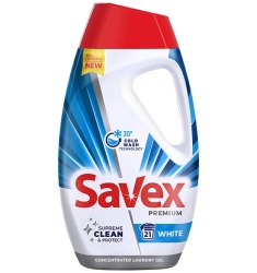Detergent Lichid Automat pentru Rufe Albe 2in1 Gel SAVEX White 945ml - 21 Spalari