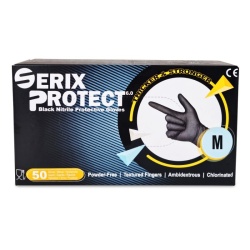 Manusi Negre de Unica Folosinta din Nitril, Nepudrate SERIX Marime Medie 50buc