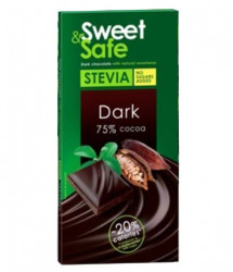 Ciocolata Dietetica cu Stevia Dark 75% SWEET&SAFE 90g