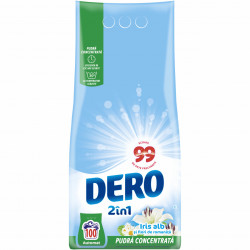 Detergent Pudra Automat pentru Rufe DERO 2in1 Iris Alb 7.5Kg - 100 Spalari