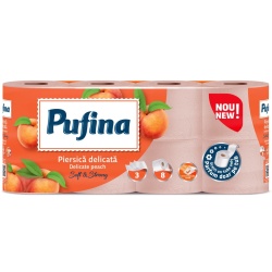 Hartie Igienica PUFINA 3 straturi, Piersica Delicata, 8 role