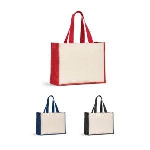 HELSINQUE COLOUR. Sacoșă din pânză (320 g/m²), cu baza și părțile laterale din iută laminată (350 g/m²) în culori