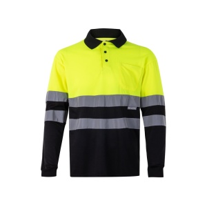 VL VULCAN. Tricou polo bicolor cu ochi de pasăre (160g/m²) cu mâneci lungi, din poliester (100%)