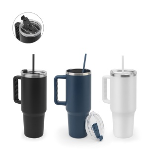 JOYNER XL. Pahar mare de călătorie din oțel inoxidabil (91% reciclat) cu perete dublu izolat în vid și finisaj mat – fotografie produs 5