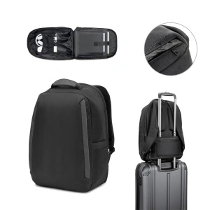 YANGON BPACK. Rucsac antifurt, din twill cu strat hidrofug și poliester reciclat 600D de înaltă densitate, pentru laptop de 17.3”