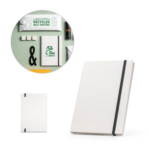 MILKY. Notebook A5 confecționat din cutii de lapte reciclate - materiale promoționale personalizate pentru branding și cadouri corporate