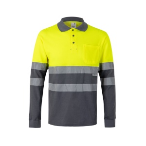 VL PLUTO. Tricou polo piqué bicolor (150g/m²) cu mâneci lungi, din bumbac (55%) și poliester (45%) – fotografie produs 3