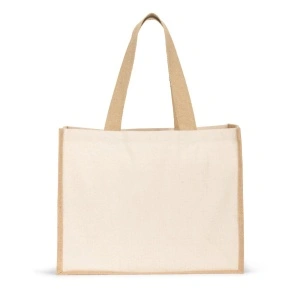 HELSINQUE. Sacoșă din pânză (320 g/m²), cu baza și părțile laterale din iută laminată (350 g/m²) în nuanțe naturale