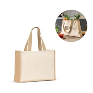 HELSINQUE. Sacoșă din pânză (320 g/m²), cu baza și părțile laterale din iută laminată (350 g/m²) în nuanțe naturale
