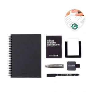 STARTER KIT INFINITEBOOK A5 PLANNER TEXTURE. Kit cuprinzând „Infinitebook” cu copertă tare, 1 kit de curățare, 1 marker și 1 suport pentru pix