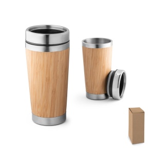 Cană de Călătorie Personalizată PIETRO - Bambus și Oțel Inoxidabil, 500 mL - materiale promoționale personalizate pentru branding și cadouri corporate