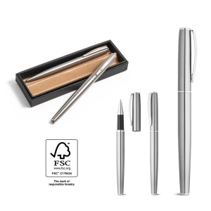 ELLA. Set de roller cu pix din oțel inoxidabil reciclat în procent de 53% - materiale promoționale personalizate pentru branding și cadouri corporate