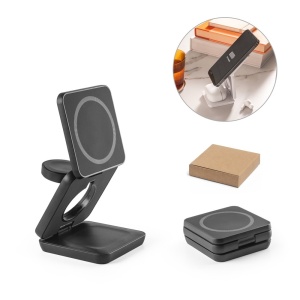 BROGLIE. Încărcător wireless magnetic 3 în 1 super rapid de 15W din 100% rABS - materiale promoționale personalizate pentru branding și cadouri corporate