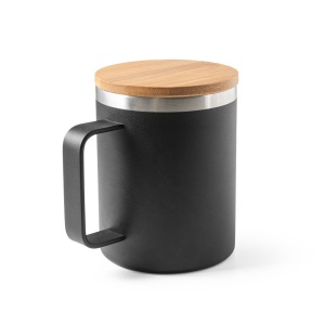 Cană Personalizată LAUDA - Oțel Inoxidabil Reciclat 90% cu Capac din Bambus, 420 mL