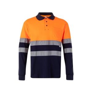VL PLUTO LARGE. Tricou polo piqué în două tonuri (150g/m²) cu mâneci lungi, din bumbac (55%) și poliester (45%)