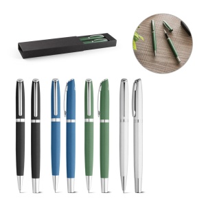 RE-LANDO-SET. Set de pix și roller cu corpul din aluminiu 100% reciclat - materiale promoționale personalizate pentru branding și cadouri corporate