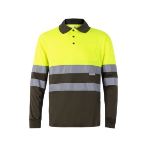 VL VULCAN LARGE. Tricou polo bicolor în formă de ochi de pasăre (160g/m²) cu mâneci lungi, din poliester (100%) – fotografie produs 2