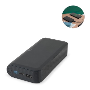 BECKER 20. Power bank de 20'000 mAh din ABS reciclat (100% rABS) cu încărcător wireless super rapid de 15W