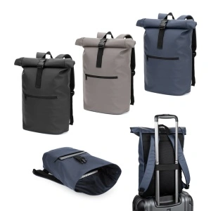 PORTLAND. Rucsac cu închidere rulată din PU, cu buzunar pentru laptop de 16"