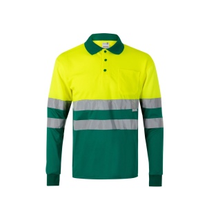 VL VULCAN LARGE. Tricou polo bicolor în formă de ochi de pasăre (160g/m²) cu mâneci lungi, din poliester (100%) – fotografie produs 5