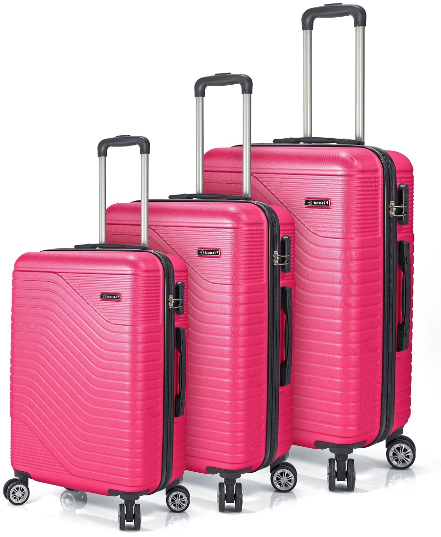 Set Trolere Benzi BZ 5747, ABS, 4 Roti Duble, 3 Piese, Roz