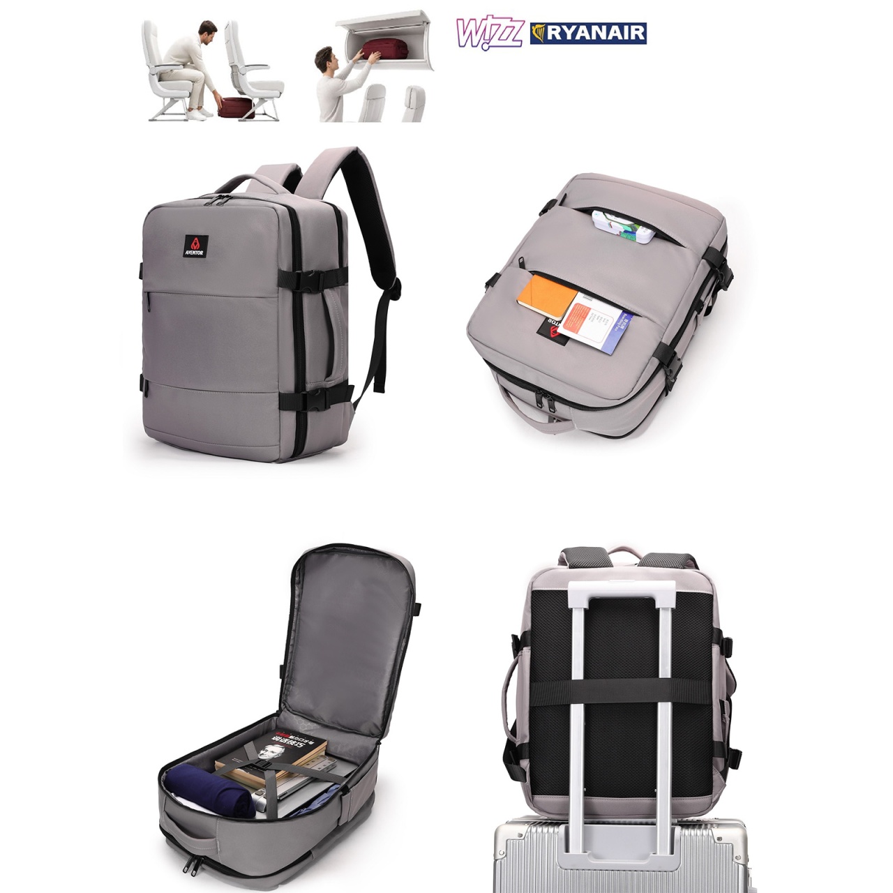 Rucsac Avion Aventor 40x30x20 cm Wizz Air/Ryanair, Poliester, 24 L
