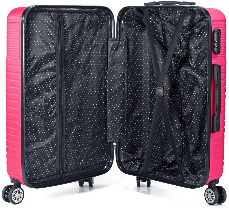 Set Trolere Benzi BZ 5747, ABS, 4 Roti Duble, 3 Piese, Roz
