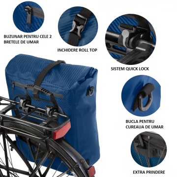 Geanta Bicicleta, Tip Rucsac, Material Tarpaulin, Dutch Mountains, Carbon, 604387, Albastru - Img 3
