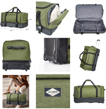 Geanta de voiaj cu role Lee Cooper, 2 compartimente, poliester 600D/bumbac, 98L, 70 cm, grena - Img 9