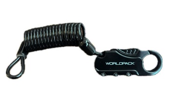 Lacat cu cablu extensibil si cifru Worldpack F10488, 6x2.5x1 cm/90 cm, negru