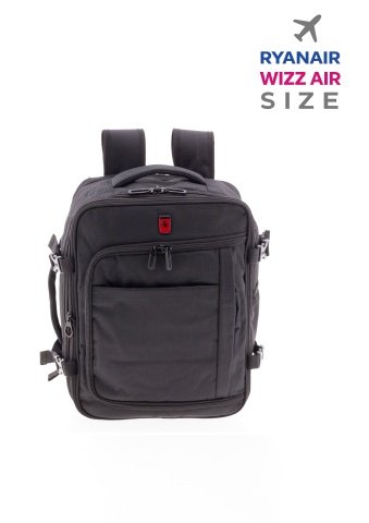 Rucsac avion 40x30x20/23 cm extensibil, bagaj de mână Wizz Air/Ryanair, 24/28L, poliester hidrofug, 15 inch, Gladiator Loop, negru