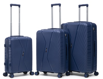 Set trolere Aventor AV105, polipropilenă, 1 bagaj de cabină si 2 de cală, cifru TSA, 4 roți duble 360°, bleumarin