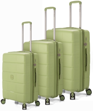 Set trolere extensibile, 1 bagaj de cabină si 2 bagaje de cală, polipropilenă, 4 roți duble 360°, cifru TSA, Benzi BZ 5901, verde