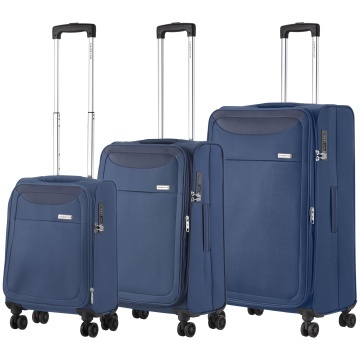 Set trolere extensibile CarryOn Air, 1 bagaj de cabina si 2 de cala, poliester, +20% capacitate, cifru TSA, bleumarin