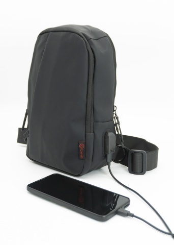 Geantă de umăr Benzi, 28x16x8 cm, Poliester, Port USB, Bretea Reglabila, BZ 5938, Negru - Img 2