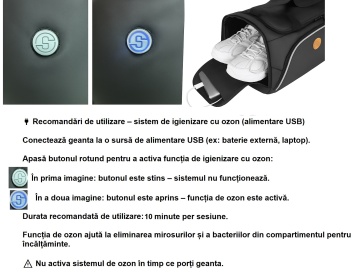Geanta voiaj/sport impermeabila Verage Cambridge, 45x27x20 cm, compartiment incaltaminte cu igienizare prin ozon (USB), poliester premium, negru - Img 2