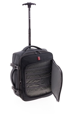Rucsac cu role 40x30x20/23 cm extensibil, bagaj de mână Wizz Air/Ryanair, 24/28L, poliester hidrofug, 15 inch, Gladiator Loop, negru - Img 4