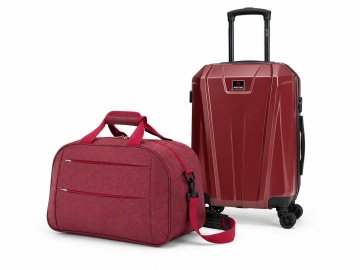 Set Troler de cabină Aventor + Geantă voiaj Benzi 40x25x20 cm, Grena