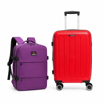 Set Troler de cabină Aventor + Rucsac Avion 40x30x20 cm, roșu/mov